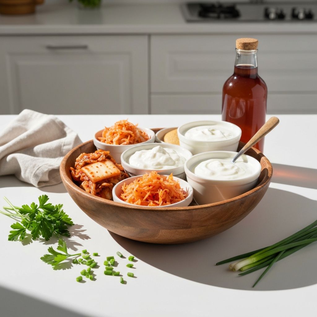 Wissenschaftliche Illustration des menschlichen Darmmikrobioms mit bunten Bakterienkulturen auf dunklem Hintergrund