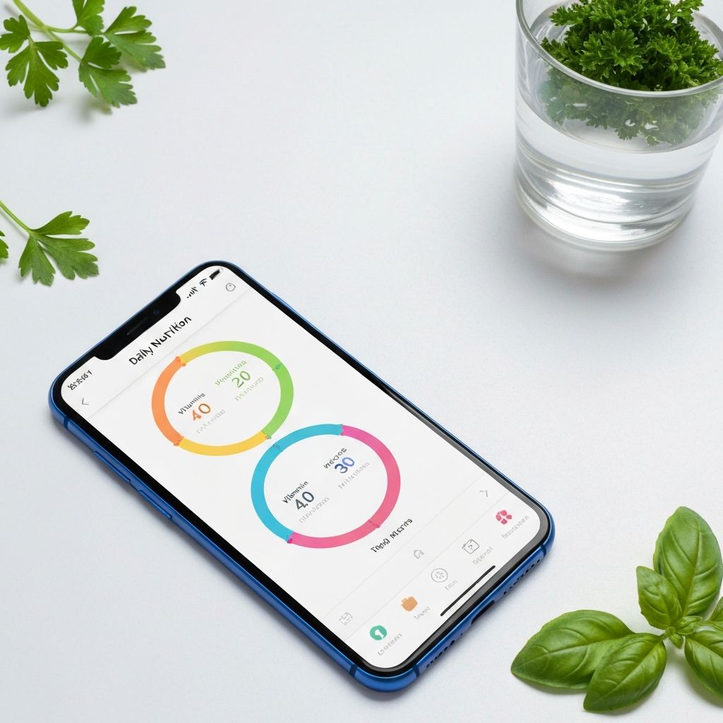 Smartphone mit der Ketoly App auf dem Bildschirm, Ernährungstagebuch-Interface mit Kalorientracking, modernes Design